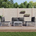 vidaXL Salon de jardin avec coussins 5 Pièces blanc acier