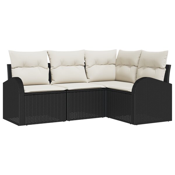 vidaXL Ensemble de canapé de jardin 4 pièces avec coussins en rotin poly noir
