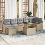 vidaXL Ensemble de canapé de jardin 8 pièces avec coussins beige en poly rotin