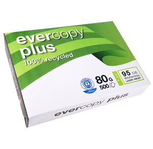 Ramette 500 Feuilles Papier 80g A4 210x297 mm Certifié Ange Bleu CIE95 Blanc x 5 EVERCOPY