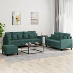vidaXL Ensemble de canapés 3 Pièces avec coussins Vert foncé Velours