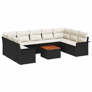 vidaXL Ensemble de canapé de jardin avec coussin 10 Pièces Noir et Crème