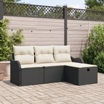 Ensemble 4 Pièces Canapé Jardin avec Coussins Noir en Rotin Poly