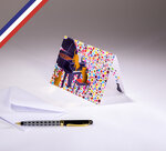 Carte double gourmandiz créée et imprimée en france sur papier certifié pefc - happy birthday - chats jouant du piano
