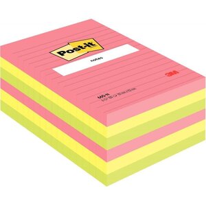 Lot de 6 blocs repositionnables 100 feuilles Post-it ligné coloris assortis 102 x 152 mm