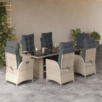 vidaXL Ensemble à manger de jardin et coussins 7 Pièces gris clair rotin