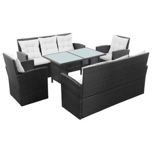 vidaXL Salon de jardin 5 Pièces avec coussins Résine tressée Noir