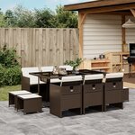 vidaXL Ensemble à manger de jardin et coussins 11 Pièces marron rotin