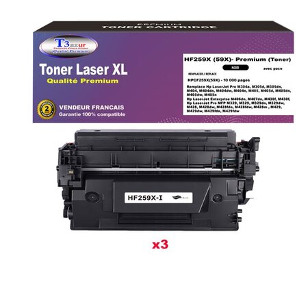 T3AZUR- Lot de 3 Toners compatibles avec HP CF259X remplace (59X) Noir