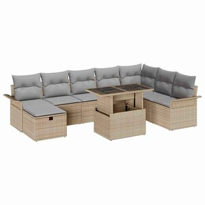 vidaXL Ensemble de canapé de jardin 9 Pièces Beige Poly rotin