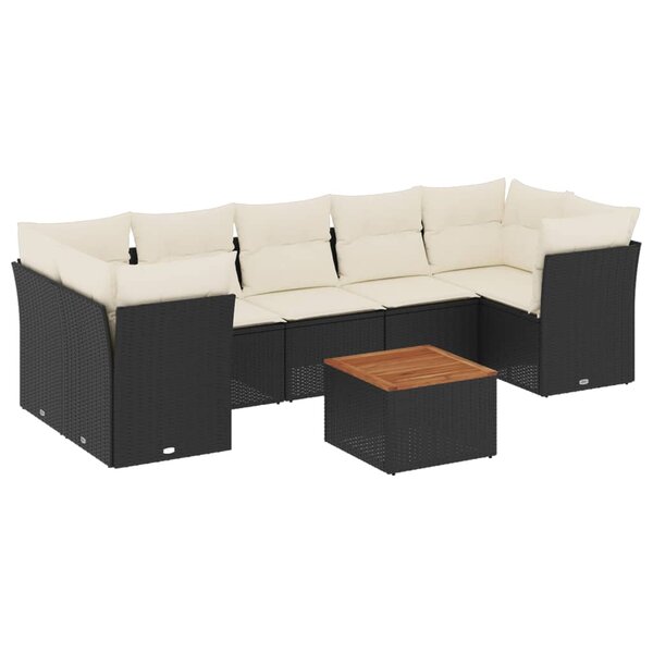 vidaXL Salon de jardin 8 Pièces avec coussins noir résine tressée