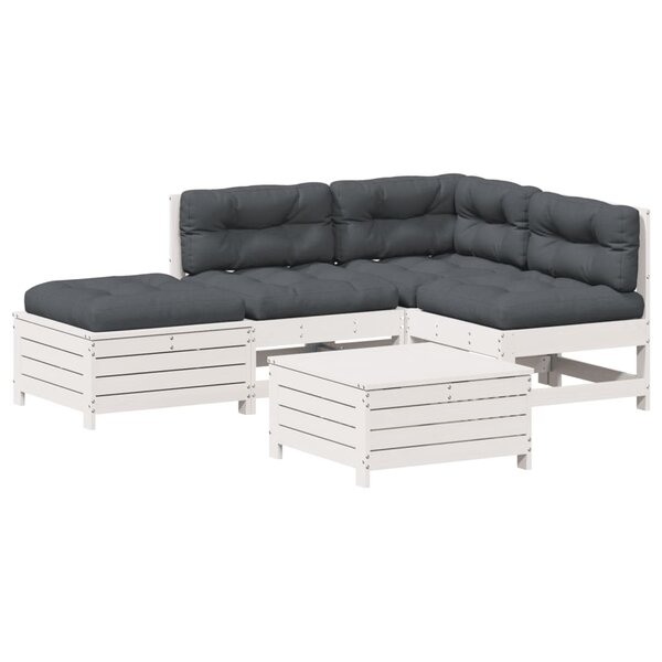 vidaXL Salon de jardin 5 Pièces avec coussins blanc bois massif de pin