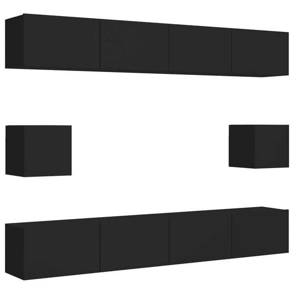 vidaXL Ensemble de meubles TV 6 Pièces Noir Bois d'ingénierie
