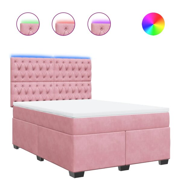 vidaXL Sommier à lattes de lit avec matelas Rose 140x190 cm Velours