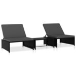 vidaXL Chaises inclinables de jardin lot de 2 et table résine tressée