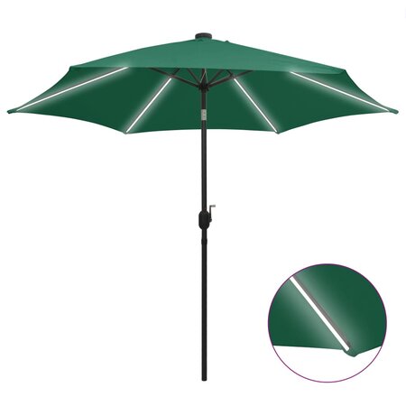 vidaXL Parasol avec LED et mât en aluminium 300 cm Vert