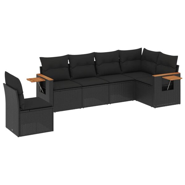 vidaXL Salon de jardin 6 Pièces avec coussins noir résine tressée