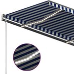 vidaXL Auvent manuel rétractable avec LED 350x250 cm Bleu et blanc