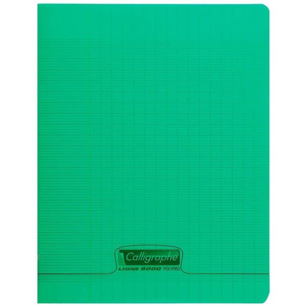 Cahier 140 pages seyès 90 g  couverture polypropylène vert  format 17 x 22 cm  CALLIGRAPHE