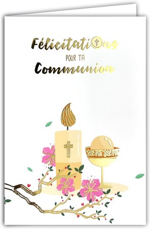 Carte Félicitations pour ta COMMUNION en Or Doré avec Enveloppe 12x17 5cm