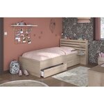 Lit enfant 90 x 190/200 cm - chêne - Tête de lit + 2 tiroirs - 121 5 x 88 6 x 216 8 cm