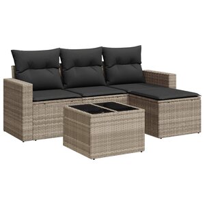 vidaXL Salon de jardin 5 Pièces avec coussins gris clair résine tressée