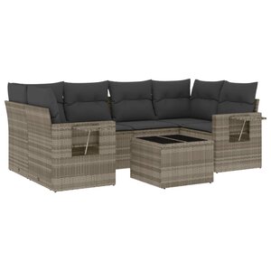 vidaXL Salon de jardin avec coussins 7 Pièces gris clair résine tressée