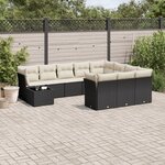 vidaXL Salon de jardin 11 Pièces avec coussins noir résine tressée