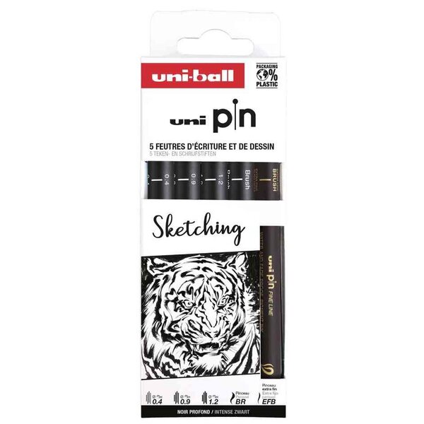 Feutre technique PIN 'Sketching' PF  set de 5 UNI-BALL