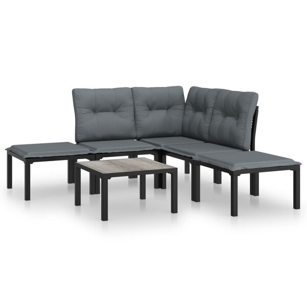 vidaXL Salon de jardin 6 Pièces noir et gris résine tressée