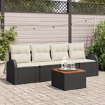 Ensemble de Canapé de Jardin 5 pièces avec Coussins Poly Rattan Noir Acacia