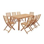 Ensemble repas de jardin 8 personnes - Table 180 x 90 cm + 8 chaises pliantes - Bois Eucalyptus FSC