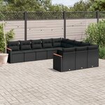 vidaXL Salon de jardin 11 Pièces avec coussins noir résine tressée