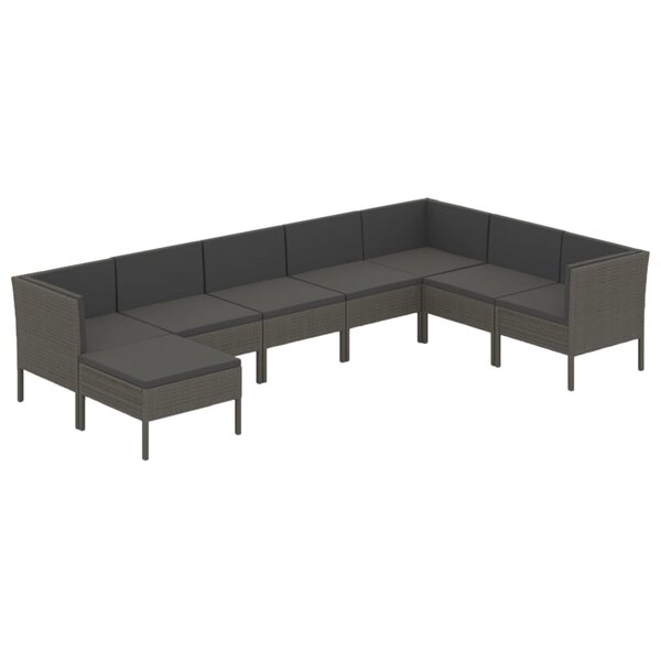 vidaXL Salon de jardin 8 Pièces avec coussins résine tressée gris
