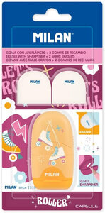 Blister gomme avec taille-crayons CAPSULE Roller + 2 recharges gommes