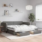 vidaXL Lit de jour avec gigogne et tiroirs gris foncé 100x200 cm tissu