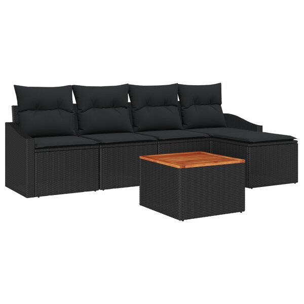vidaXL Ensemble de Canapés de Jardin 6 pièces avec Coussins Noir Rotin Acacia