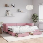 vidaXL Lit de jour avec gigogne et tiroirs rose 80x200 cm velours