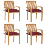 vidaXL Chaises de jardin empilables avec coussins lot de 4 Teck solide