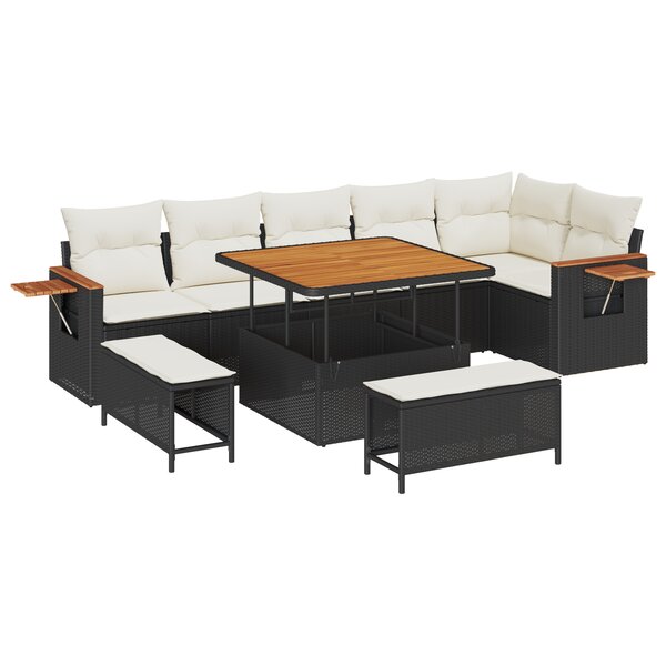 Canapé de jardin 9 pièces avec coussins Noir Poly Rotin