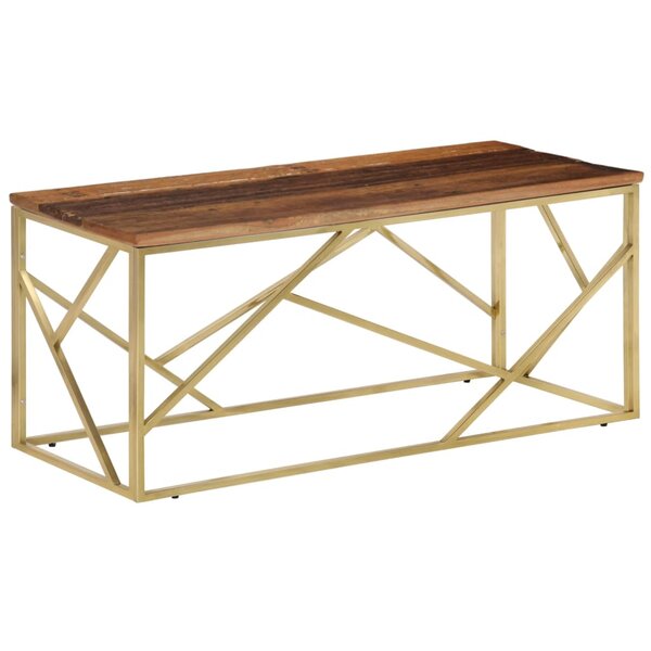 vidaXL Table basse doré acier inoxydable et bois de mélèze massif
