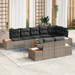vidaXL Ensemble de Canapés de Jardin 9 pièces avec Coussins Gris Poly Rattan Acacia