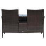 Banc de jardin design contemporain 133L x 63l x 84H cm banc double chaise avec coussins assise + tablette intégrée résine tressée chocolat polyester crème