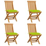 vidaXL Chaises de jardin avec coussins vert vif 4 Pièces Bois de teck