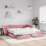 vidaXL Lit de jour avec gigogne et tiroirs rose 90x200 cm velours