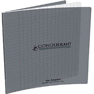CONQUERANT Cahier 170 x 220 mm, séyès, gris  reliure piqûre, 96 pages, couverture polypro
