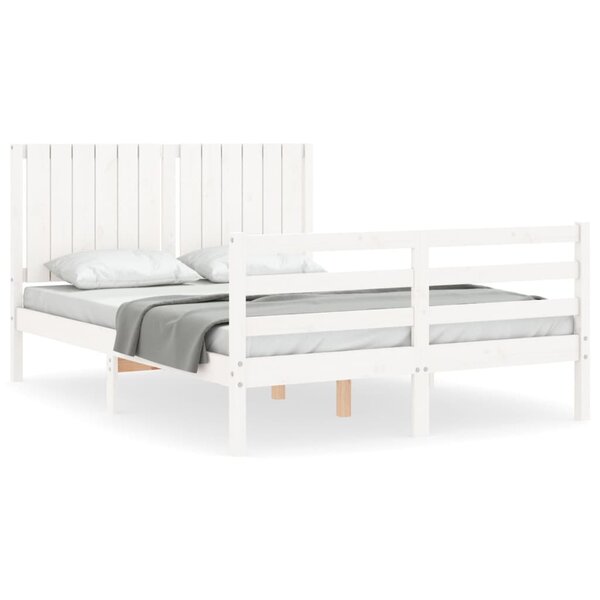 vidaXL Cadre de lit avec tête de lit blanc double bois massif