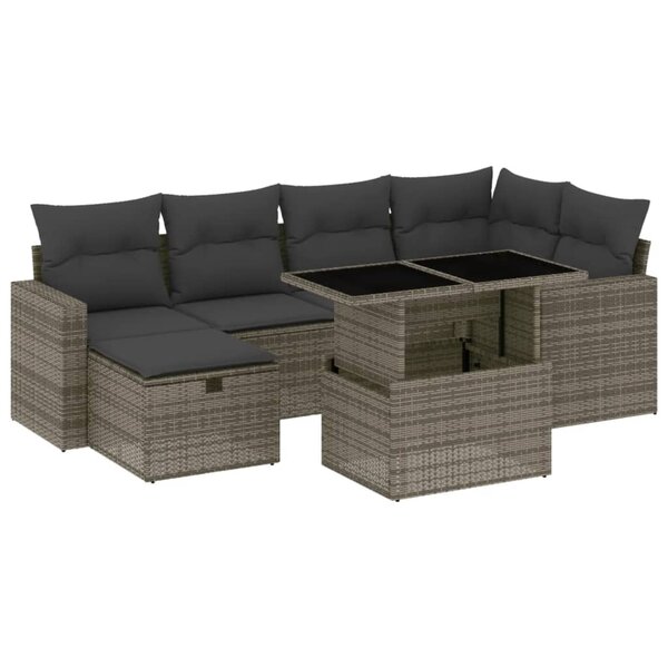 vidaXL Salon de jardin avec coussins 7 Pièces gris résine tressée