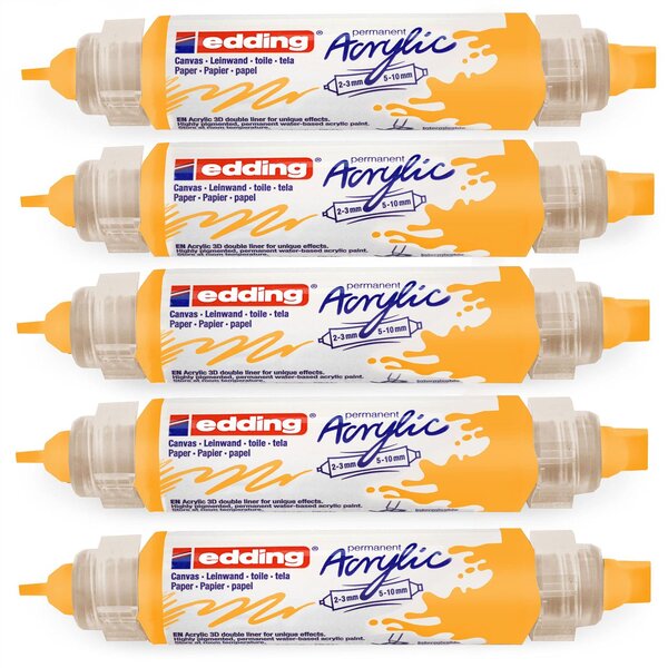 Marqueur acryl 3d dble pointe 5400 jaune soleil 2-3 mm  5-10 mm x 5 EDDING