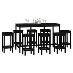vidaXL Ensemble de bar 9 Pièces Noir Bois de pin massif